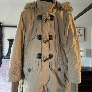 i JEANS BY BUFFALO Women Size SMALL Jacket Coat Quilt Lined Beige Removable Hood